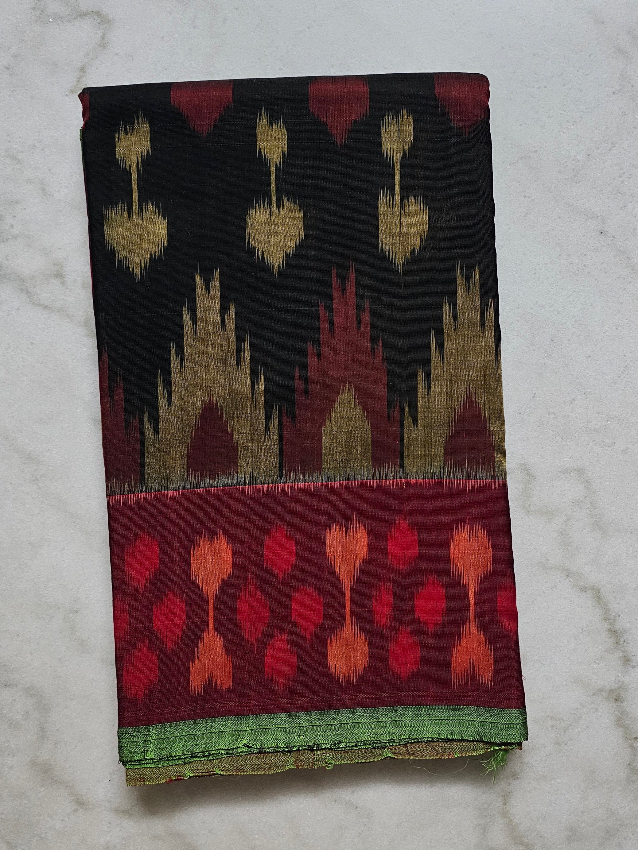 Black Ikkat Cotton Saree with Red Border