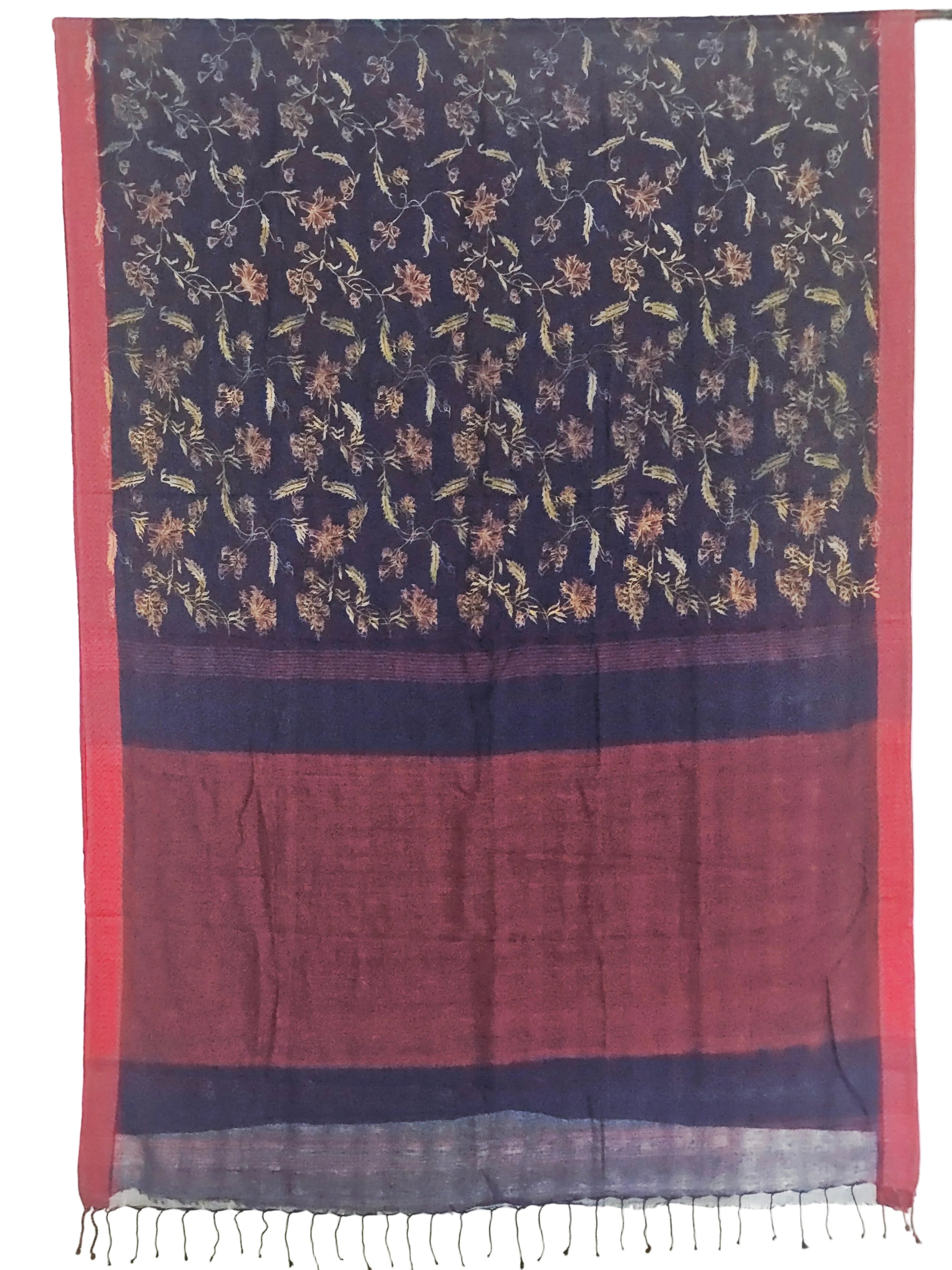 Navy Blue Handloom Khadi Saree with Jaali Pattern