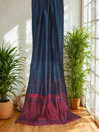 Mayurika – Peacock Blue Handloom Mangalagiri Silk Cotton Saree with Maroon Border