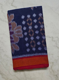 Navy Blue Ikkat Cotton Saree with Ochre Border