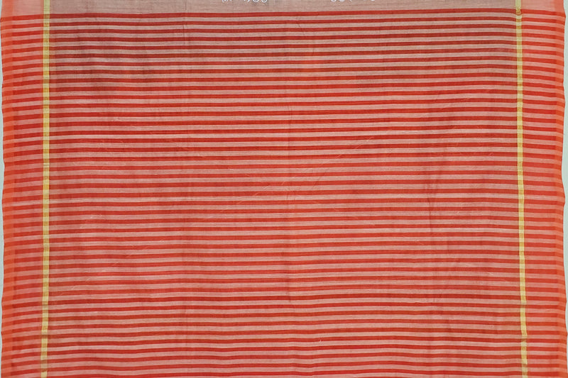 Orange Striped Blouse of Swapnika – Grey and Orange Handloom Bamboo Cotton Saree with Kolam Print