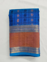Royal Blue Handloom Aayiram Butta Kanchi Silk Cotton Saree – Thousand Butta Peacock & Mango Motif Saree with Zari Rettaipet Border - Kleemkaara