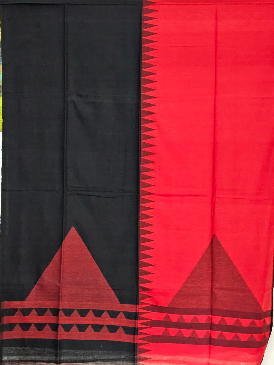 Rudrapriya – Black and Red Handloom Khadi Cotton Saree - Kleemkaara