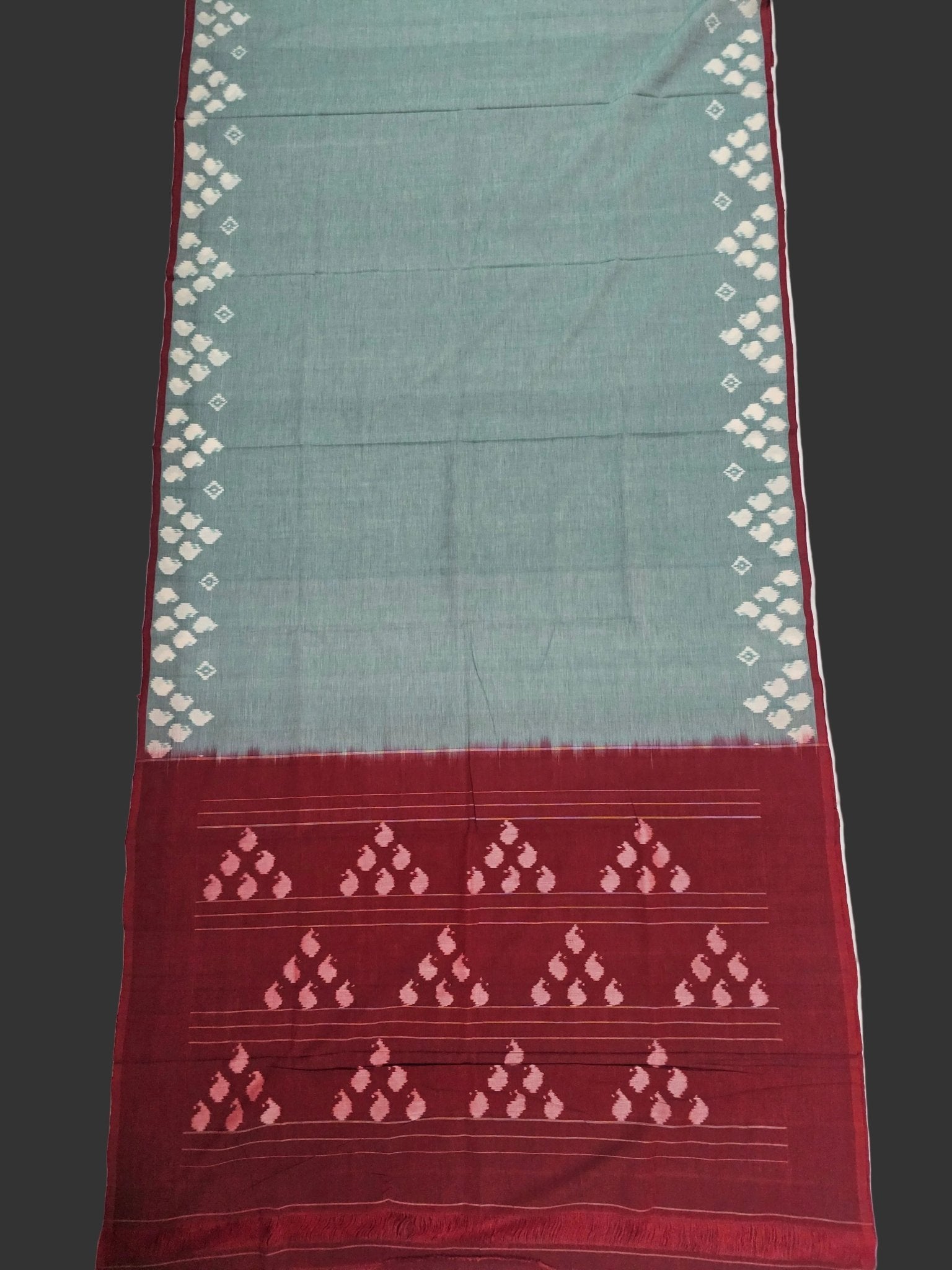 Sea Green Handloom Pochampally Ikkat Mercerized Cotton Saree - Kleemkaara