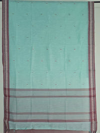 Sea Green Handloom Venkatagiri Cotton Saree with Embroidery Motifs - Kleemkaara