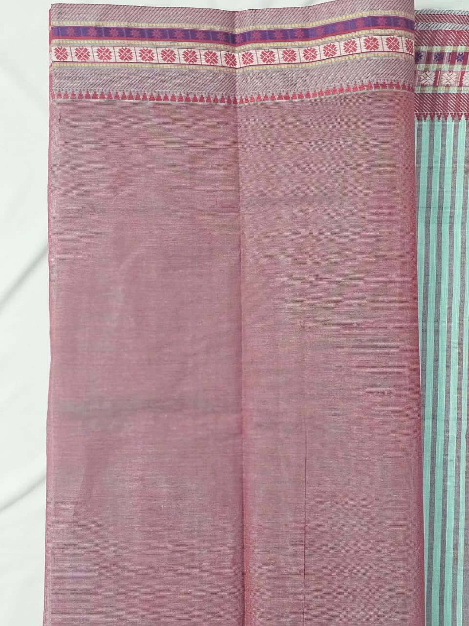 Sea Green Handloom Venkatagiri Cotton Saree with Embroidery Motifs - Kleemkaara