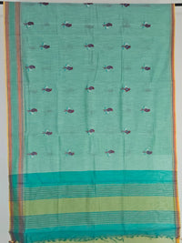 Sea Green Handloom Venkatagiri Cotton Saree with Parrot Embroidery - Kleemkaara