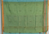 Sea Green Handloom Venkatagiri Cotton Saree with Parrot Embroidery - Kleemkaara