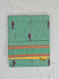 Sea Green Handloom Venkatagiri Cotton Saree with Parrot Embroidery - Kleemkaara