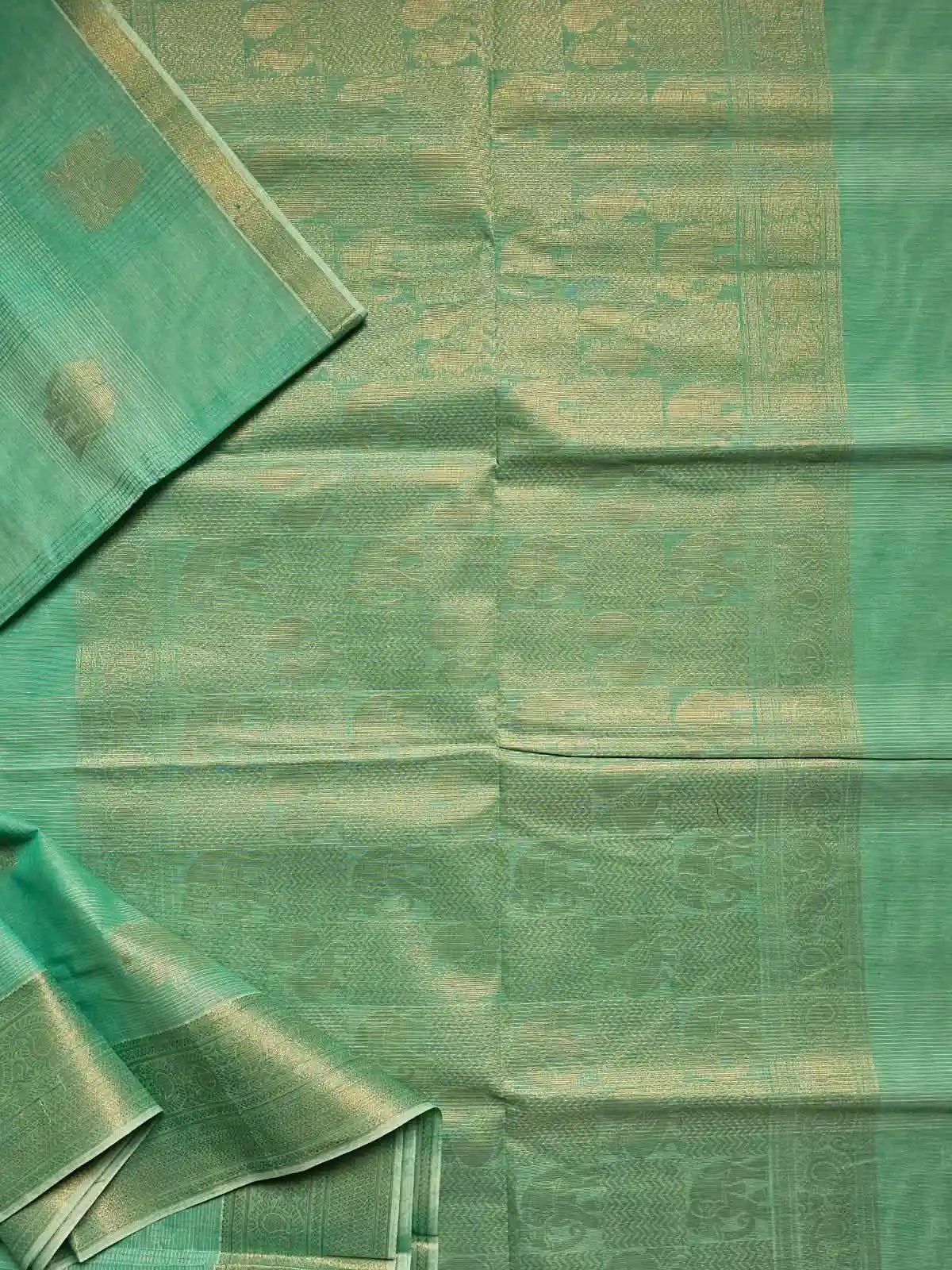 Sea Green Handloom Venkatagiri Cotton Saree with Zari Border - Kleemkaara