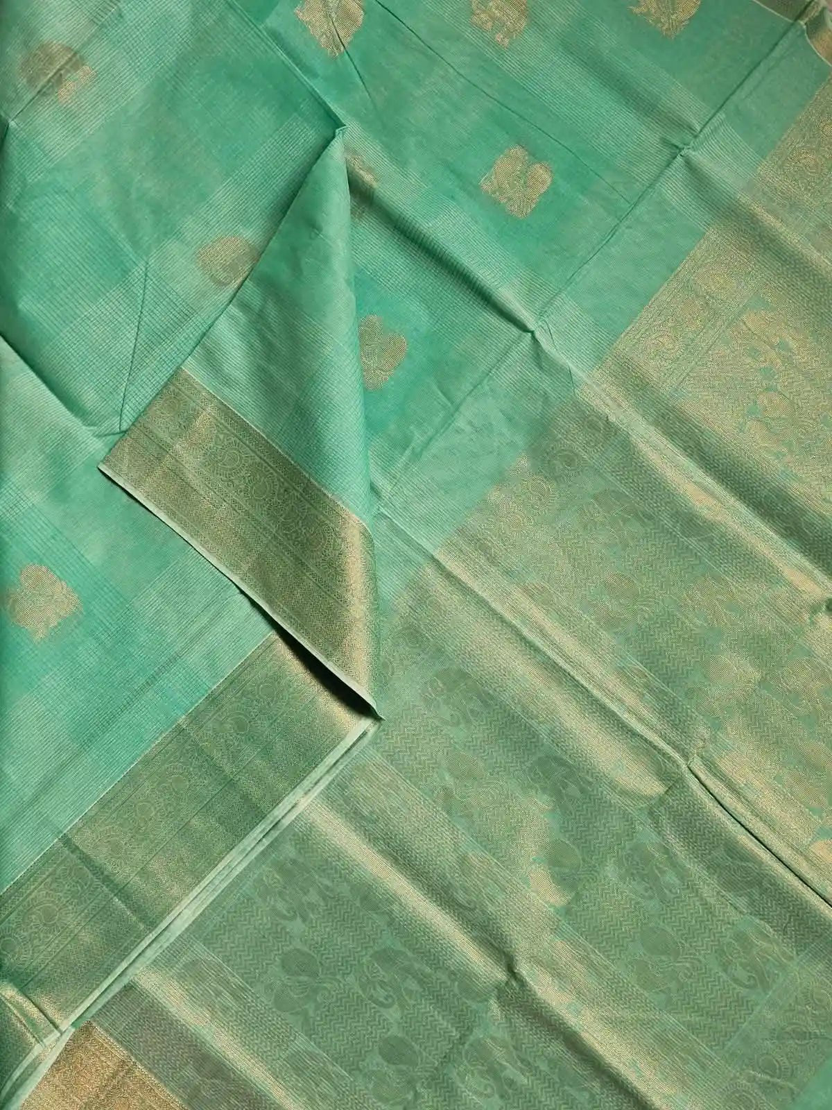 Sea Green Handloom Venkatagiri Cotton Saree with Zari Border - Kleemkaara