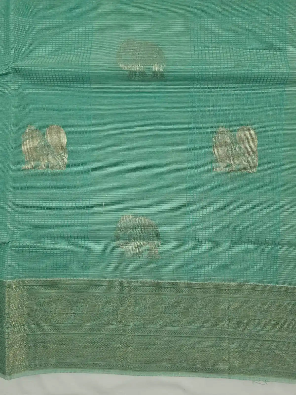 Sea Green Handloom Venkatagiri Cotton Saree with Zari Border - Kleemkaara