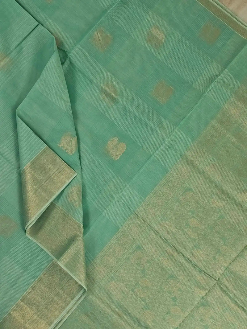 Sea Green Handloom Venkatagiri Cotton Saree with Zari Border - Kleemkaara