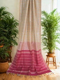 Shvetika – Off White Handloom Mangalagiri Silk Cotton Saree with Striped Border - Kleemkaara