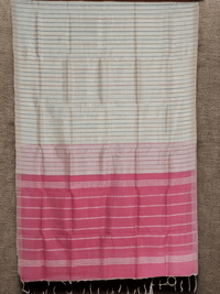 Shvetika – Off White Handloom Mangalagiri Silk Cotton Saree with Striped Border - Kleemkaara