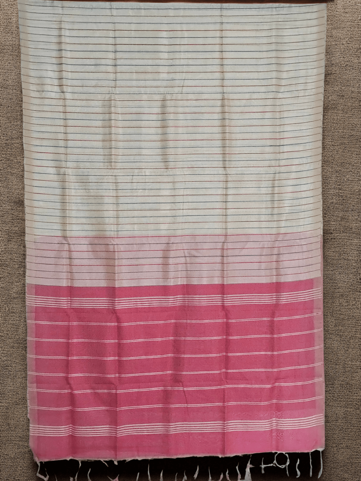 Shvetika – Off White Handloom Mangalagiri Silk Cotton Saree with Striped Border - Kleemkaara