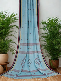 Suruchi – Light Blue Pakwan Cotton Handloom Khadi Saree with Subtle Motifs - Kleemkaara