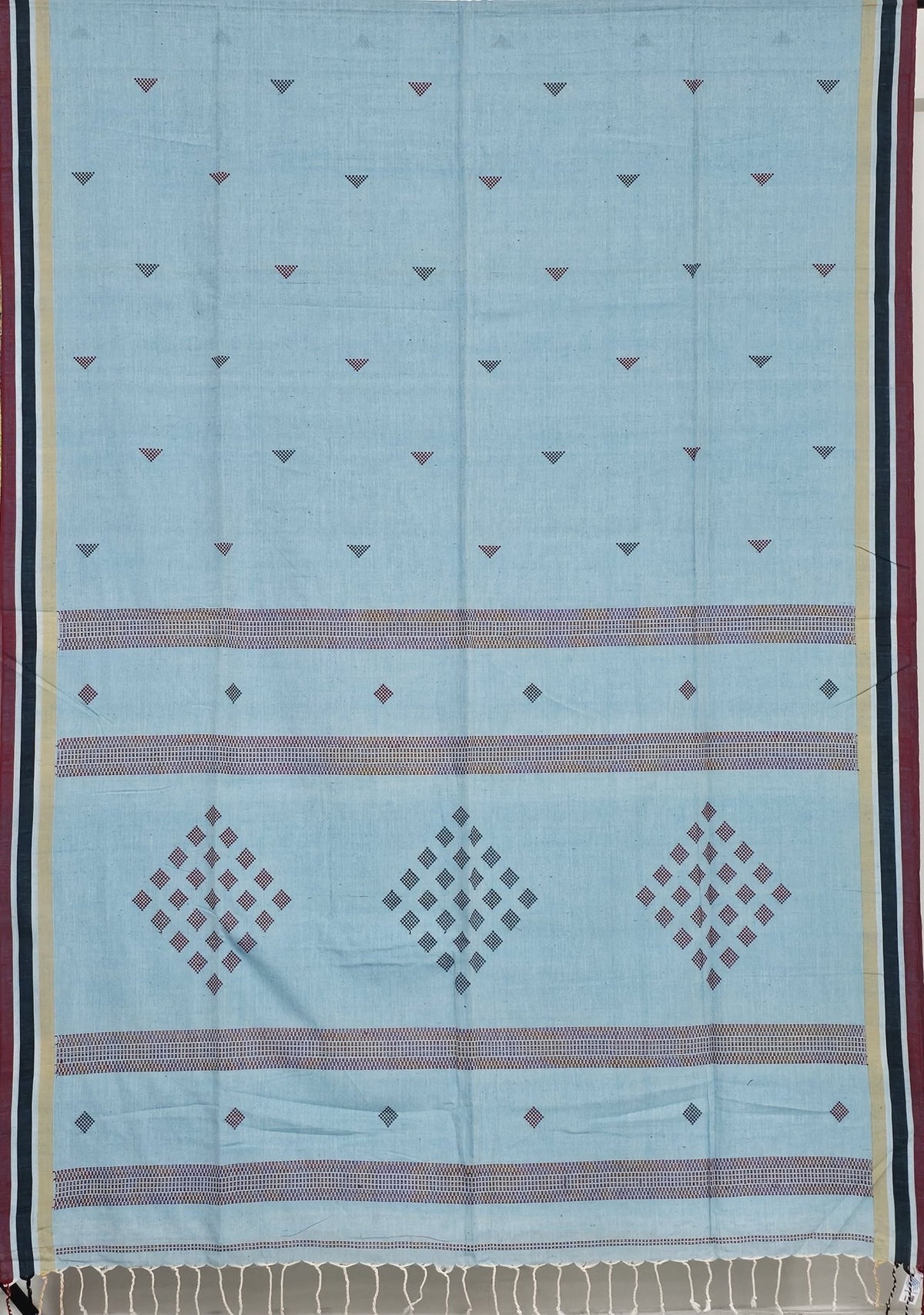 Suruchi – Light Blue Pakwan Cotton Handloom Khadi Saree with Subtle Motifs - Kleemkaara