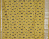 Suryalata – Yellow Handloom Mangalagiri Silk Cotton Saree with Navy Blue Floral Print - Kleemkaara