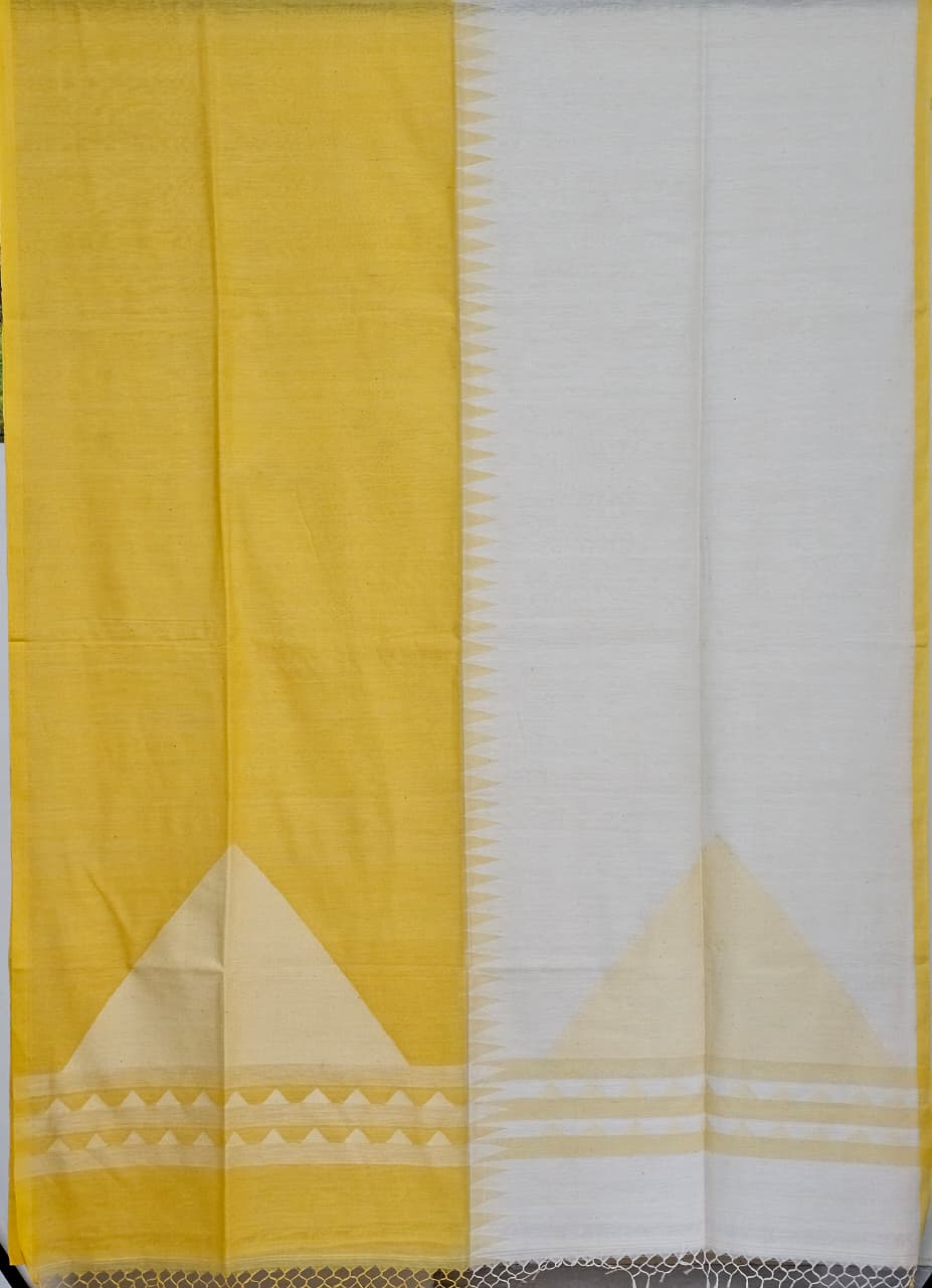 Suryashveta – Yellow and White Handloom Khadi Cotton Saree - Kleemkaara
