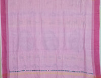 Suvarnika – Mustard Yellow Kantha Hand Embroidered Cotton Saree with Pink Pallu - Kleemkaara