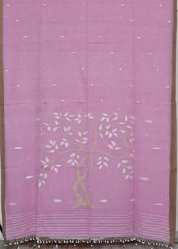 Svanika – Pink Jamdani Handloom Bengal Cotton Saree - Kleemkaara