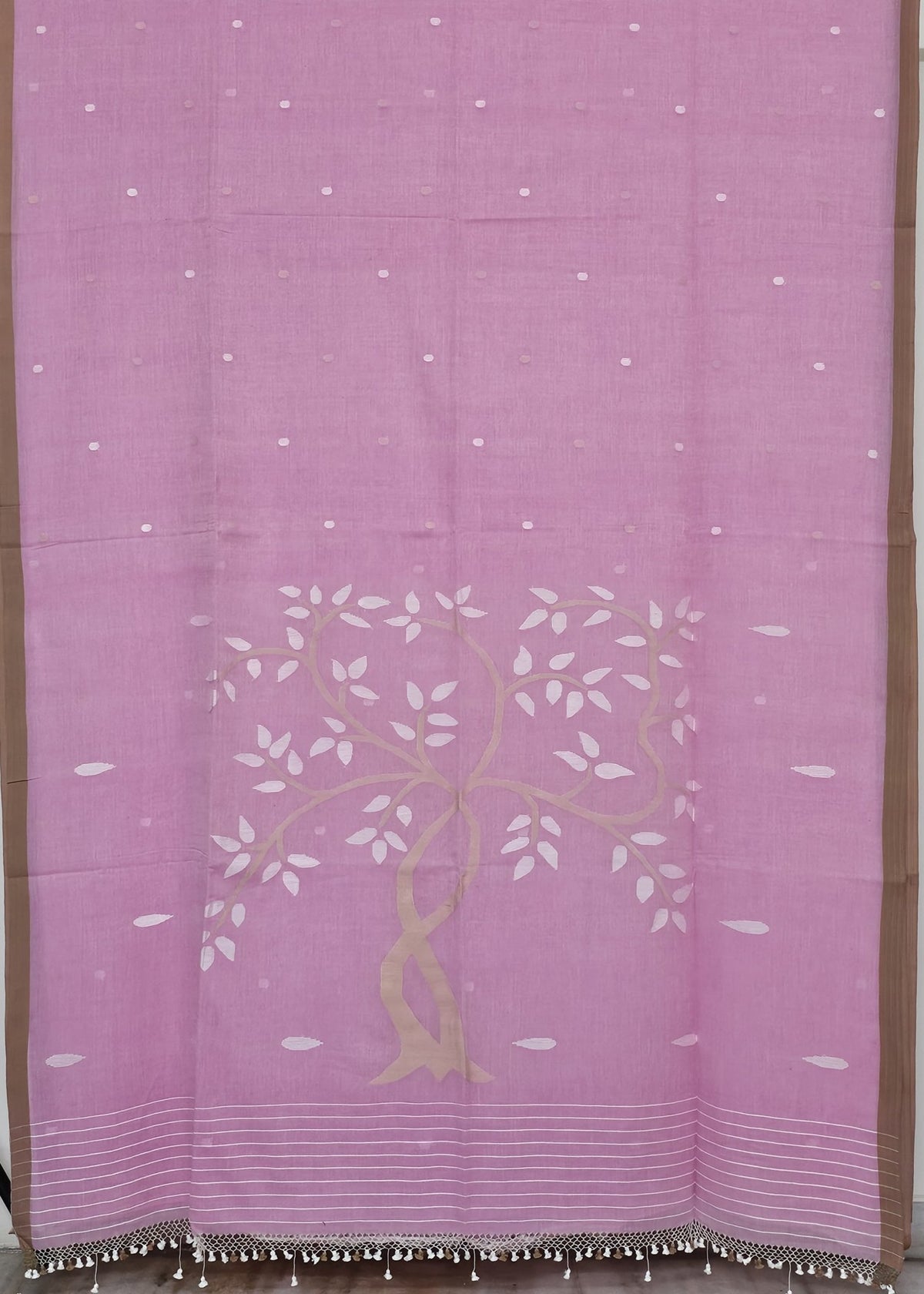Svanika – Pink Jamdani Handloom Bengal Cotton Saree - Kleemkaara