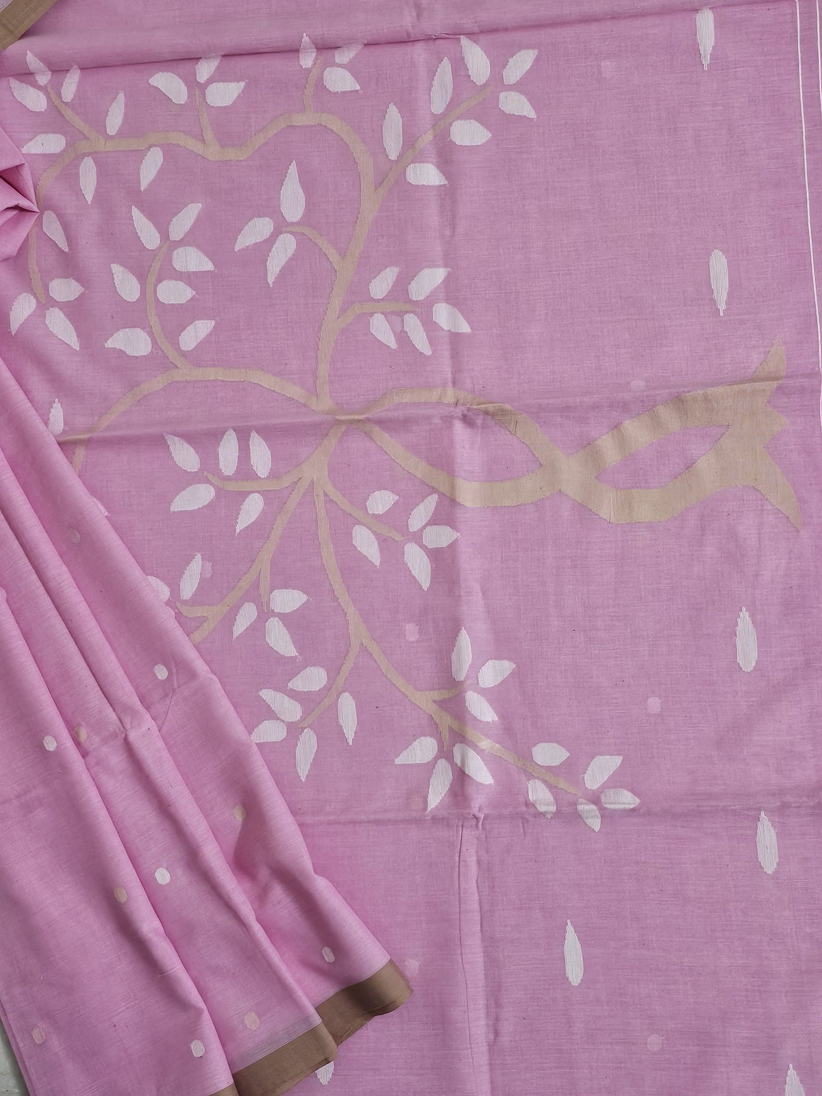 Svanika – Pink Jamdani Handloom Bengal Cotton Saree - Kleemkaara