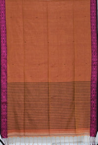 Tapini – Burnt Orange Tangail Handloom Khadi Saree with Magenta Pink Border - Kleemkaara