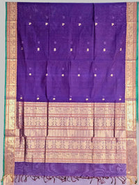 Tejasvi – Purple Pure Handloom Kanchi Cotton Saree with Zari Border and Green Selvedge - Kleemkaara