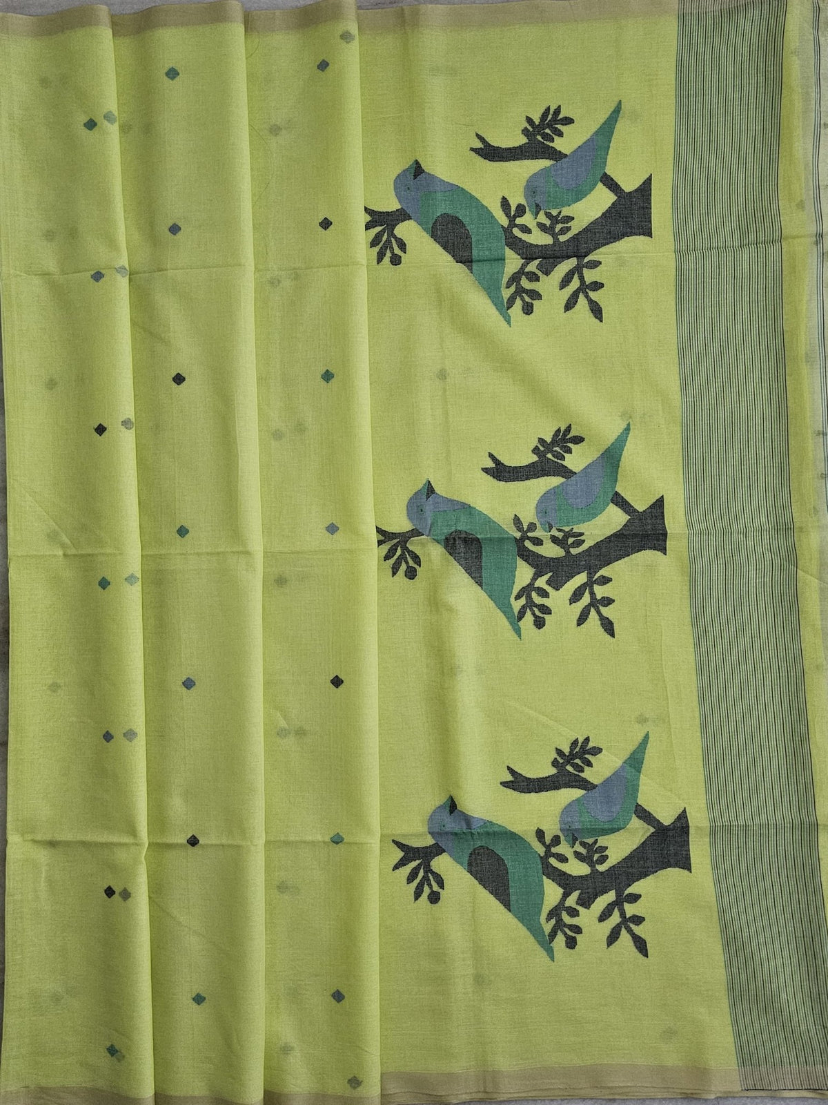 Tejasvini – Yellow Jamdani Handloom Bengal Cotton Saree - Kleemkaara