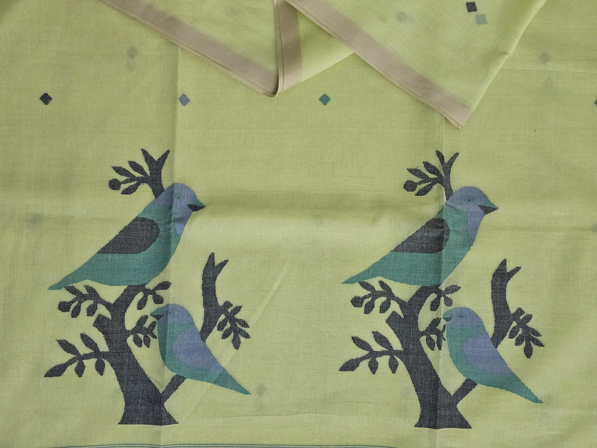 Tejasvini – Yellow Jamdani Handloom Bengal Cotton Saree - Kleemkaara