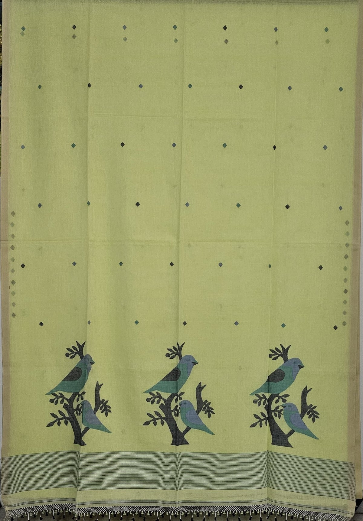 Tejasvini – Yellow Jamdani Handloom Bengal Cotton Saree - Kleemkaara