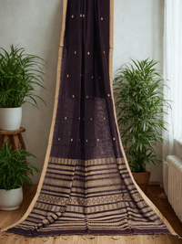 Vibhavari – Deep Purple Handloom Khadi Saree with Beige Border and Pallu - Kleemkaara