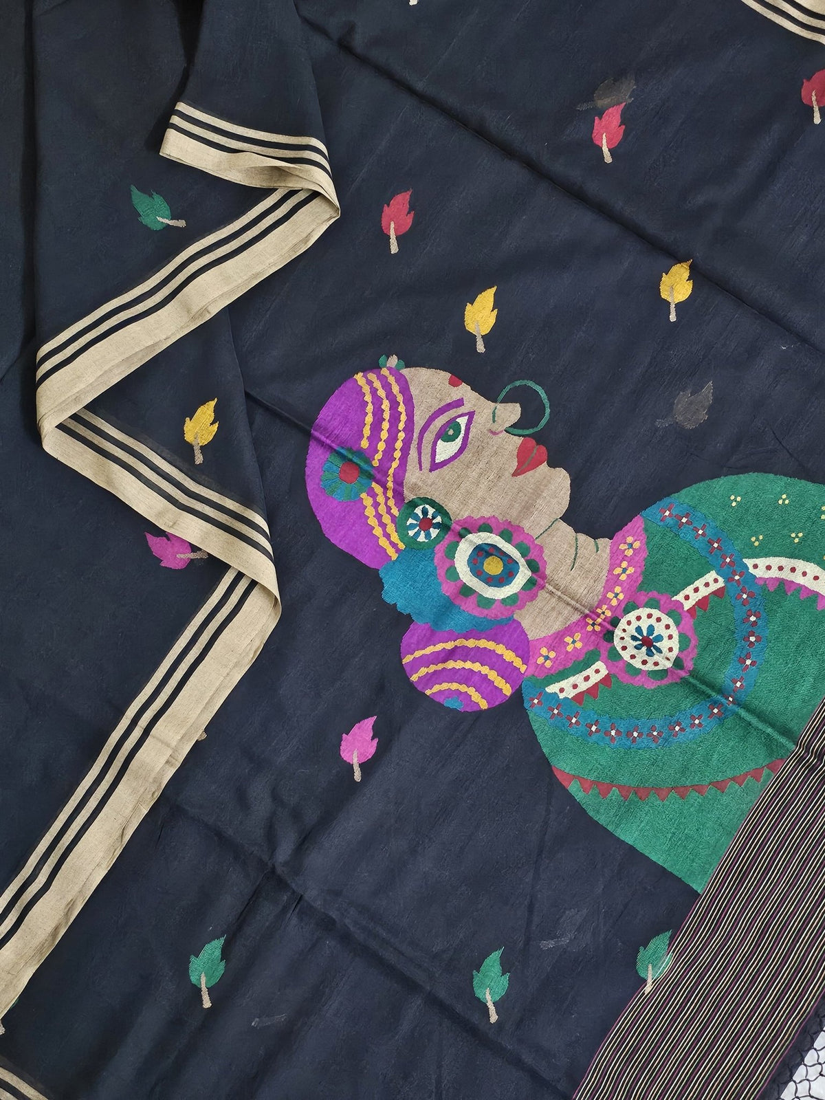Vidhatri – Black Jamdani Handloom Bengal Cotton Saree - Kleemkaara