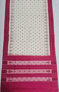 White Handloom Pochampally Ikkat Mercerized Cotton Saree - Kleemkaara