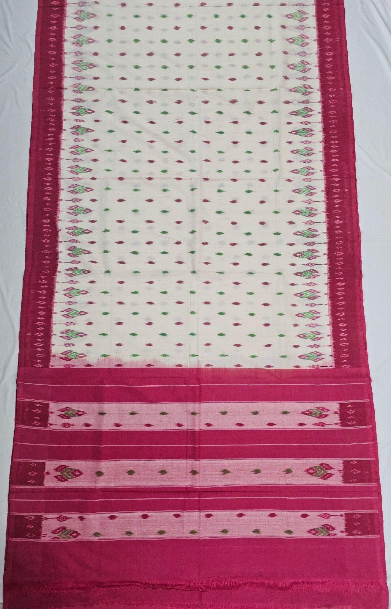 White Handloom Pochampally Ikkat Mercerized Cotton Saree - Kleemkaara