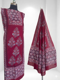Wine Red Ajrakh Handblock Printed Pure Cotton 2-Piece Dress Material - Kleemkaara