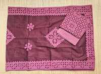 Wine Red Barmer Appliqué Cut Work Cotton 3 Piece Suit Material - Kleemkaara