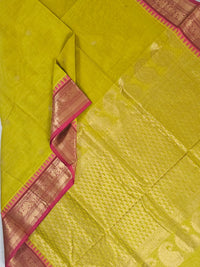 Yellow Handloom Venkatagiri Cotton Saree with Pink Zari Border - Kleemkaara