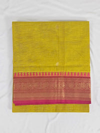 Yellow Handloom Venkatagiri Cotton Saree with Pink Zari Border - Kleemkaara