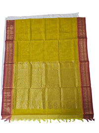 Yellow Handloom Venkatagiri Cotton Saree with Pink Zari Border - Kleemkaara